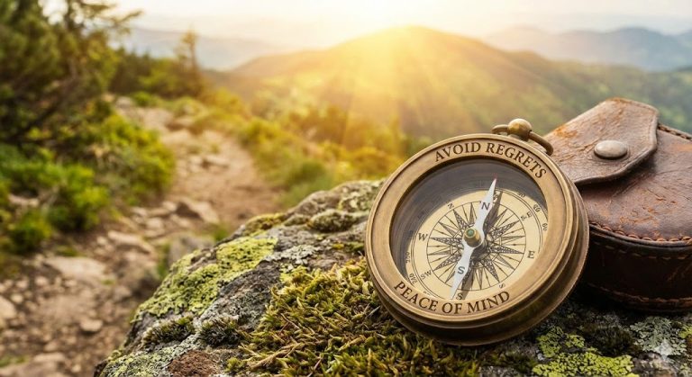 A compass showing the path to avoid retirement regrets