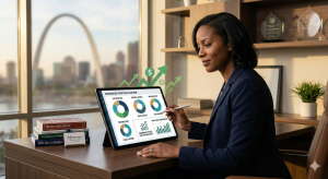 A high-earning professional reviewing a diversified investment portfolio, illustrating proactive RSU tax strategies and the management of company stock.