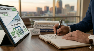 A focused professional working diligently, representing the drive to maximize your human capital and get better before getting bigger.