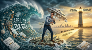 A frustrated professional reviewing a tax bill, illustrating the painful difference between reactive tax prep vs tax planning for high earners in April.