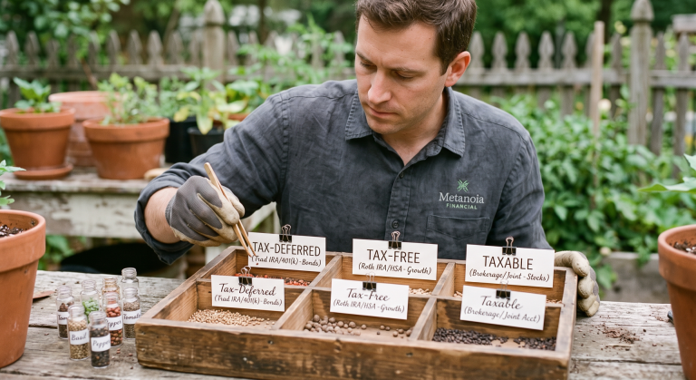 A person carefully sorting investments, representing a proactive asset location strategy to maximize after-tax returns.