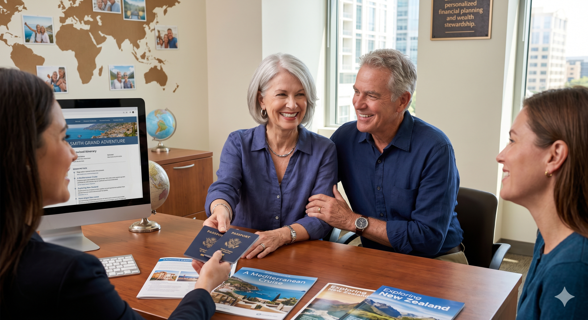 A happy retired couple confidently enjoying a vacation, representing the retirement mindset shift from accumulating wealth to funding a fulfilling life.